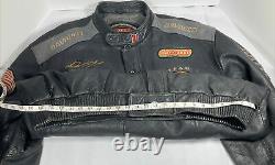 Vintage Men's Davoucci Motorsports Black Leather Motorcycle Jacket 4XL