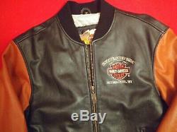 Vintage Men's Harley Davidson Brown & Black Leather Bomber Jacket Milwaukee Med