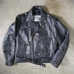 Vintage Men's Leather Biker Jacket Size 48 Z1R Black Asymmetrical Zip up