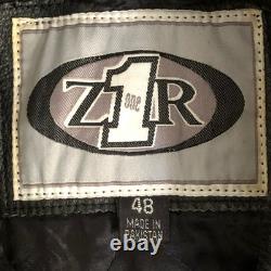 Vintage Men's Leather Biker Jacket Size 48 Z1R Black Asymmetrical Zip up