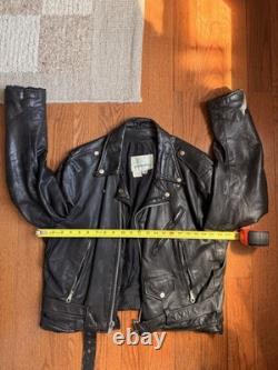 Vintage Men's Leather Motorcycle Jacket Black 46R Large