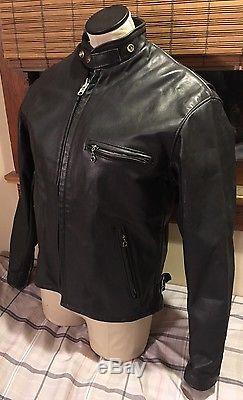 Vintage Men's Schott Cafe Racer Black Leather Motorcycle Jacket Size 40 with Liner