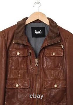 Vintage Mens DOLCE & GABBANA Biker Jacket Coat Leather Brown Size 34 44 XS