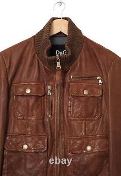 Vintage Mens DOLCE & GABBANA Biker Jacket Coat Leather Brown Size 34 44 XS