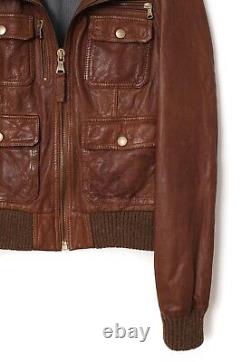 Vintage Mens DOLCE & GABBANA Biker Jacket Coat Leather Brown Size 34 44 XS