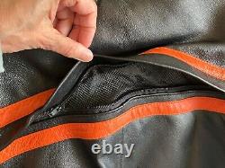 Vintage Mens Genuine Leather Motorcycle Jacket Black/Orange Stripes, + Features