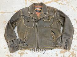 Vintage Mens HARLEY DAVIDSON Brown Billings Motorcycle Jacket XL Distressed
