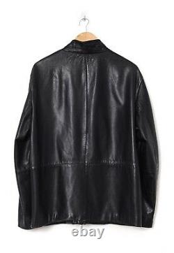 Vintage Mens HUGO BOSS Biker Leather Coat Jacket Black Size 42 52 XL