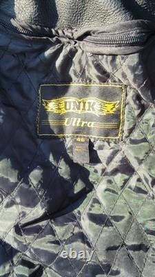 Vintage Mens Unik Ultra Black Leather Motorcycle Biker Liner & Jacket 46 Vintage Mens Unik Ultra Black Leather Motorcycle Biker Liner & Jacket 46