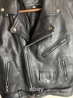 Vintage Moto Boss Men's Black Leather Motorcycle Belted Jacket Size 40