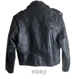Vintage Moto Boss Men's Black Leather Motorcycle Belted Jacket Size 40