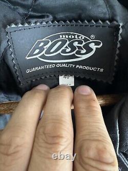 Vintage Moto Boss Men's Black Leather Motorcycle Belted Jacket Size 40
