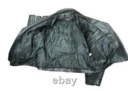 Vintage Moto Boss Men's Black Leather Motorcycle Belted Jacket Size 40