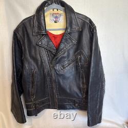 Vintage Motorcycle Black Leather Jacket UNIQUE! Distressed Perfecto-Style Biker