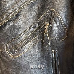 Vintage Motorcycle Black Leather Jacket UNIQUE! Distressed Perfecto-Style Biker