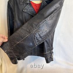 Vintage Motorcycle Black Leather Jacket UNIQUE! Distressed Perfecto-Style Biker