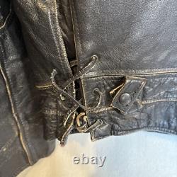 Vintage Motorcycle Black Leather Jacket UNIQUE! Distressed Perfecto-Style Biker
