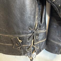 Vintage Motorcycle Black Leather Jacket UNIQUE! Distressed Perfecto-Style Biker