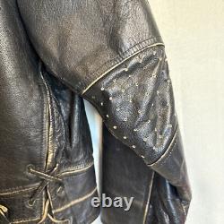 Vintage Motorcycle Black Leather Jacket UNIQUE! Distressed Perfecto-Style Biker