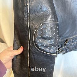 Vintage Motorcycle Black Leather Jacket UNIQUE! Distressed Perfecto-Style Biker