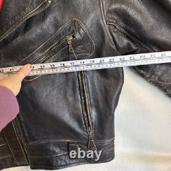 Vintage Motorcycle Black Leather Jacket UNIQUE! Distressed Perfecto-Style Biker