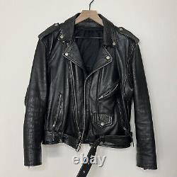 Vintage Motorcycle Heavy Thick Leather Jacket with Belt, No Tags, Men's S/M