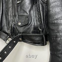 Vintage Motorcycle Heavy Thick Leather Jacket with Belt, No Tags, Men's S/M