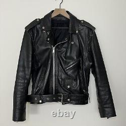 Vintage Motorcycle Heavy Thick Leather Jacket with Belt, No Tags, Men's S/M