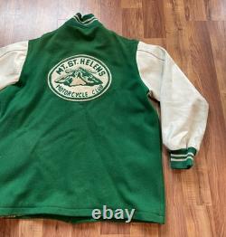 Vintage Mt St Helens Motorcycle Club Jacket Kola Varsity Wool Green Size XL