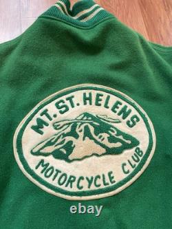 Vintage Mt St Helens Motorcycle Club Jacket Kola Varsity Wool Green Size XL