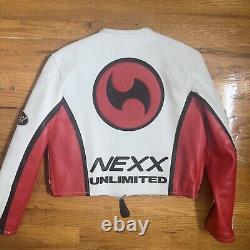 Vintage NEXX UNLIMITED leather racing jacket padded red/white/black MEDIUM