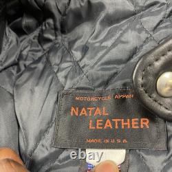 Vintage Natal Leather Jacket Mens 56 Black Made USA Motorcycle Patch Biker 80s