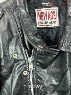 Vintage New Age Echtes Leder Futter Leather Motorcycle Jacket Mens 54 Black