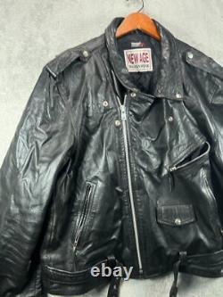 Vintage New Age Echtes Leder Futter Leather Motorcycle Jacket Mens 54 Black