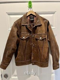 Vintage Nordstrom Leather Trucker Jacket Men's Size Large 80s 90s