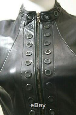 Vintage North Beach Michael Hoban Black Leather Jacket Vtg Zip Front Studded 6