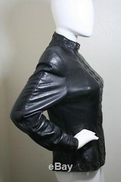 Vintage North Beach Michael Hoban Black Leather Jacket Vtg Zip Front Studded 6