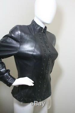 Vintage North Beach Michael Hoban Black Leather Jacket Vtg Zip Front Studded 6