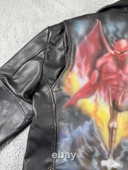Vintage Open Road Leather Jacket Mens 46 Black Harley Patch Custom Painted Devil