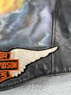 Vintage Open Road Leather Jacket Mens 46 Black Harley Patch Custom Painted Devil