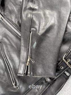 Vintage Open Road Leather Jacket Mens 46 Black Harley Patch Custom Painted Devil