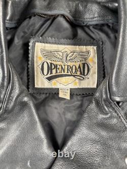 Vintage Open Road Leather Jacket Mens 46 Black Harley Patch Custom Painted Devil