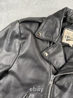 Vintage Open Road Leather Jacket Mens 46 Black Harley Patch Custom Painted Devil