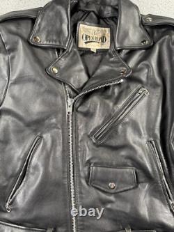 Vintage Open Road Leather Jacket Mens 46 Black Harley Patch Custom Painted Devil