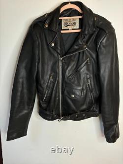 Vintage Open Road Leather Motorcycle Jacket Black Men 40 Large Belt