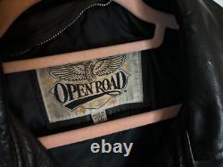 Vintage Open Road Leather Motorcycle Jacket Black Men 40 Large Belt