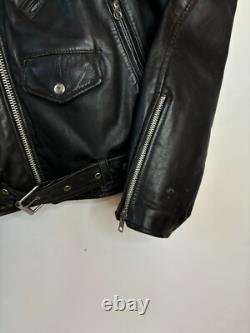 Vintage Open Road Leather Motorcycle Jacket Black Men 40 Large Belt