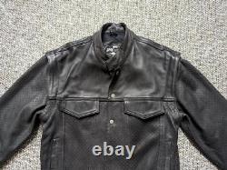 Vintage PERFORATED black leather 38 motorcycle jacket CONVERTIBLE vest 1990s