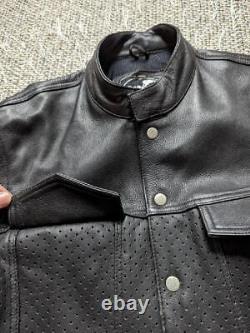 Vintage PERFORATED black leather 38 motorcycle jacket CONVERTIBLE vest 1990s