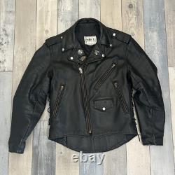 Vintage Park V Black Leather Biker Jacket Motorcycle Quilted 40 Large Vintage Park V Black Leather Biker Jacket Motorcycle Quilted 40 Large